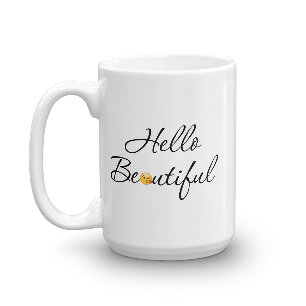 Hello Beautiful Coffee Mug for Women - Cute Rose Pink and Gold